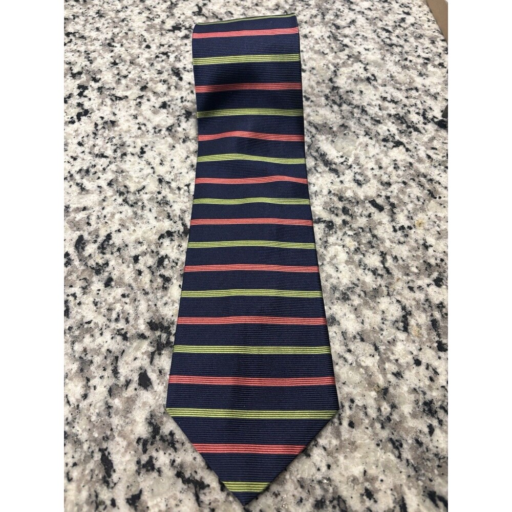 Vintage Brooks Brothers Makers Mens Silk Repp Stripe Tie Navy Blue Green Pink